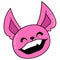 Pink creature head is laughing happily, doodle icon drawing