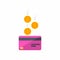 Pink Credit card, Earn Money, Bank card, Coin, Finance,  Business, Vector, Flat icon , Falling coins, falling money, flying gold c