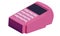 Pink credit card payment terminal on white background. 3d rendering