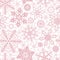 Pink crochet snowflakes on white seamless pattern, vector