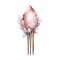 Pink Crystal And Flower Comb: Modern Ink Painting Style