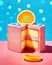 Pink cube cake with orange slice on top. Generative AI