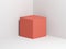 Pink cube in empty white corner 3d