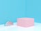 Pink cube podium abstract blue corner scene 3d render