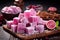 Pink Cubes on Wooden Cutting Board