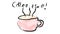 A pink cup with a handle of hot delicious invigorating black coffee, a drink painted with watercolor gouache paints brush and