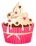 Pink cupcake. Chocolate cake with vanilla cream, stars decor, strawberry sweet muffin with ribbon. Sugar cake for cafe