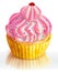 Pink cupcake decorated with colored balls