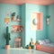 Pink cute bedroom interior design. Furniture luxury home bed room 3d rendering.