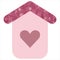 pink cute birdhouse birdhouse with shiny roof and heart, vector
