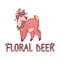 Pink cute cartoon floral deer text animal illustration. Kawaii girly doe with flower crown. Childish hand drawn style