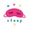 Pink cute sleep mask, cartoon style. Travel summer thing, colorful illustration accessory, isolated