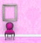 Pink Damask Room With Velvet Side Chair and Room for Text