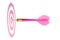 Pink dart hitting the center of the target.