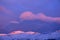 Pink dawn in the mountains of the Northern Urals