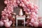 Pink decor for birthday with balloons and cake