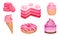 Pink Desserts with Ice Cream and Cupcake with Whipped Cream Vector Set