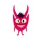 Pink devil demon with a creepy face. Vibrant bright Strange ugly Halloween characters.