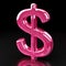 Pink Dollar Sign isolated on Black Background.