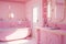 Pink dollhouse. Bathroom toy interior in miniature. Small cute plastic sink. Generative Ai