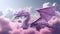A pink dragon flies above the clouds. AI Generated