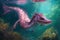 pink dragon swimming underwater, with its scales shimmering