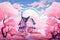 pink dream house in pink landscape AI generated