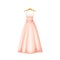 Pink Dress with Long Skirt and Bow Belt on Waist on Hanger as Neat and Clean Clothing Vector Illustration