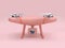 Pink drone with camera lens reflection toy-cartoon style 3d render minimal pink background