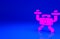 Pink Drone flying icon isolated on blue background. Quadrocopter with video and photo camera symbol. Minimalism concept
