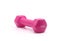 Pink dumbbell with one kilogram weight on white