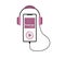 Pink earphones with mobile for listening podcast vector illustration. Isolated smartphone play broadcast, interview or