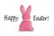 Pink Easter bunny with text `Happy Easter` and a white background.