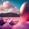 Pink Easter Eggs with a Pink Cloud Background - AI Generated Illustration