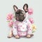 Pink Easter French Bulldogs Cute Pups in Pajamas with Spring Flower Generative AI