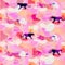 Pink eclectic rainforest wild animals and plants camo seamless pattern.