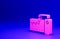 Pink Electrical measuring instrument icon isolated on blue background. Analog devices. Measuring device laboratory