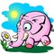 Pink elephant with flower, cute childs drawing