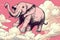 Pink elephant flying illustration generative ai