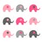 Pink elephants set. cute simple elephant logos