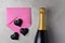 Pink Envelope Black Hearts with Champagne