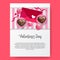 Pink envelope top view 3d sweet candy cupcake love heart shape illustration for valentine`s day poster banner template