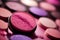 Pink eyeshadow macro shot. Cosmetic, makeup, eyeshadow palette closeup. Make-up, sample of cosmetic product. AI generated product