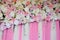 Pink fabric backdrop with floral of the wedding ceremony