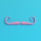 Pink fake mustache on bright blue background in pastel colors