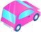 Pink family car for driving on road. Transport for traveling and city trips. Flat isometric automobile