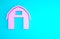 Pink Farm house icon isolated on blue background. Minimalism concept. 3d illustration 3D render