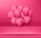 Pink festive card with balloons. Holiday decoration.