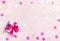 Pink festive holiday background with goft box and pink confetti