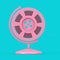 Pink Film Reel with Cinema Tape in the Shape of Earth Globe as Duotone Style. 3d Rendering